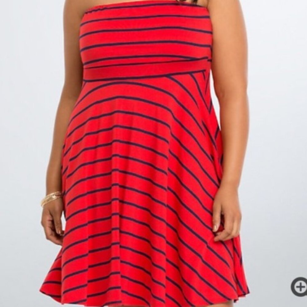 Torrid red/black striped strapless dress, size 0